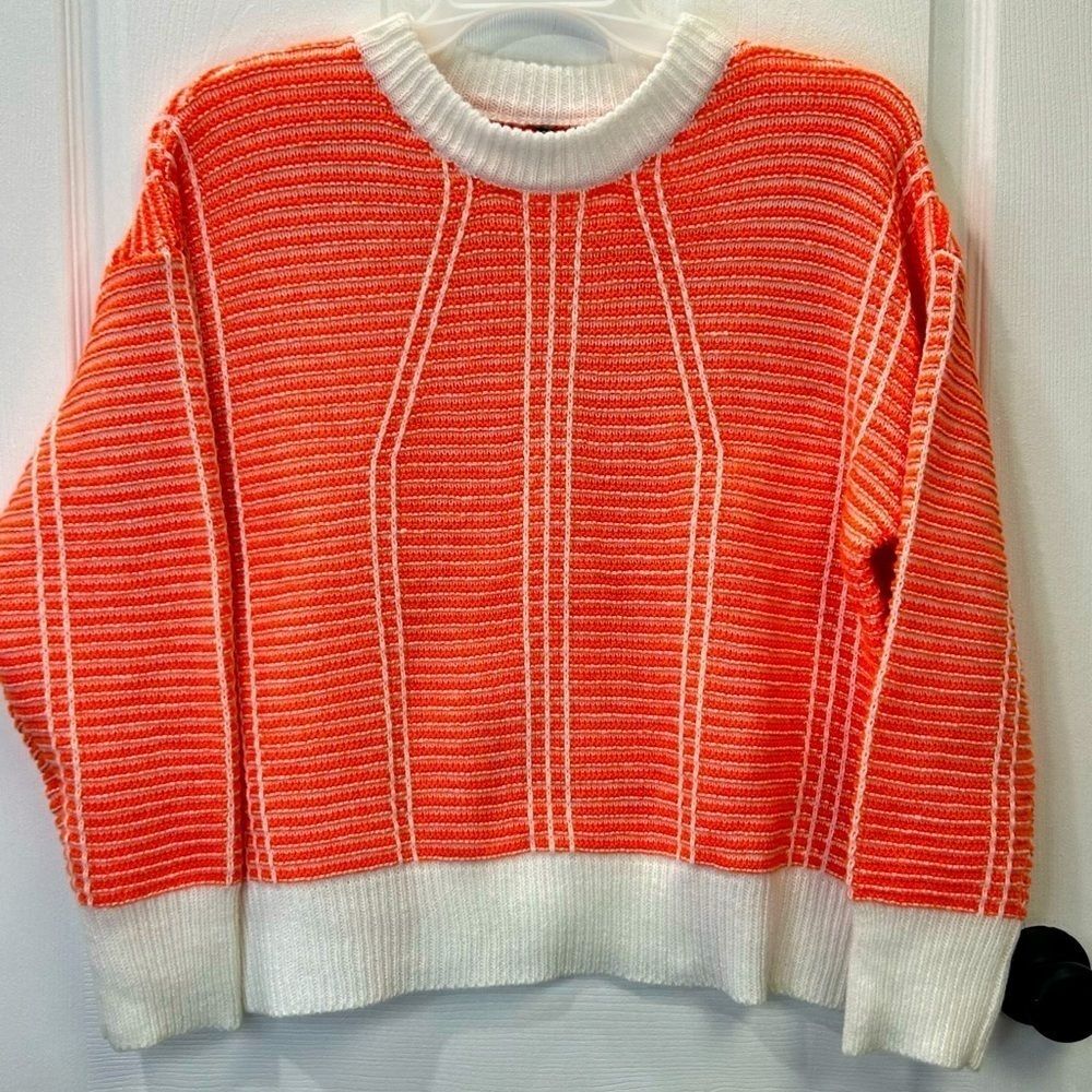 Shein Knit Sweater Woman’s Small Boxy Stripe Long sleeve Orange White EUC
